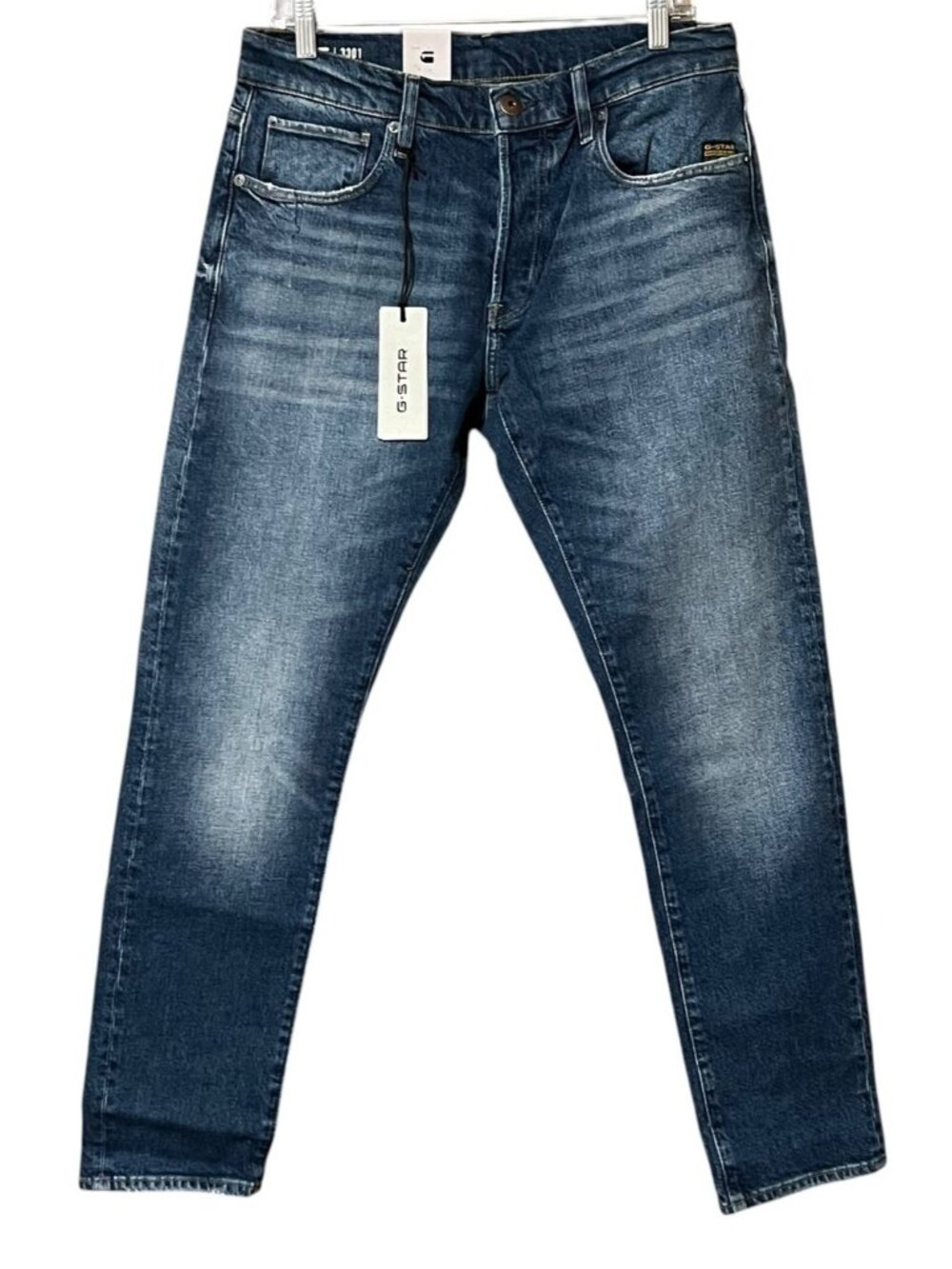 G-Star RAW 3301 Slim Jeans 32x30 NWT Blue Vintage Sakarya Denim Button Fly